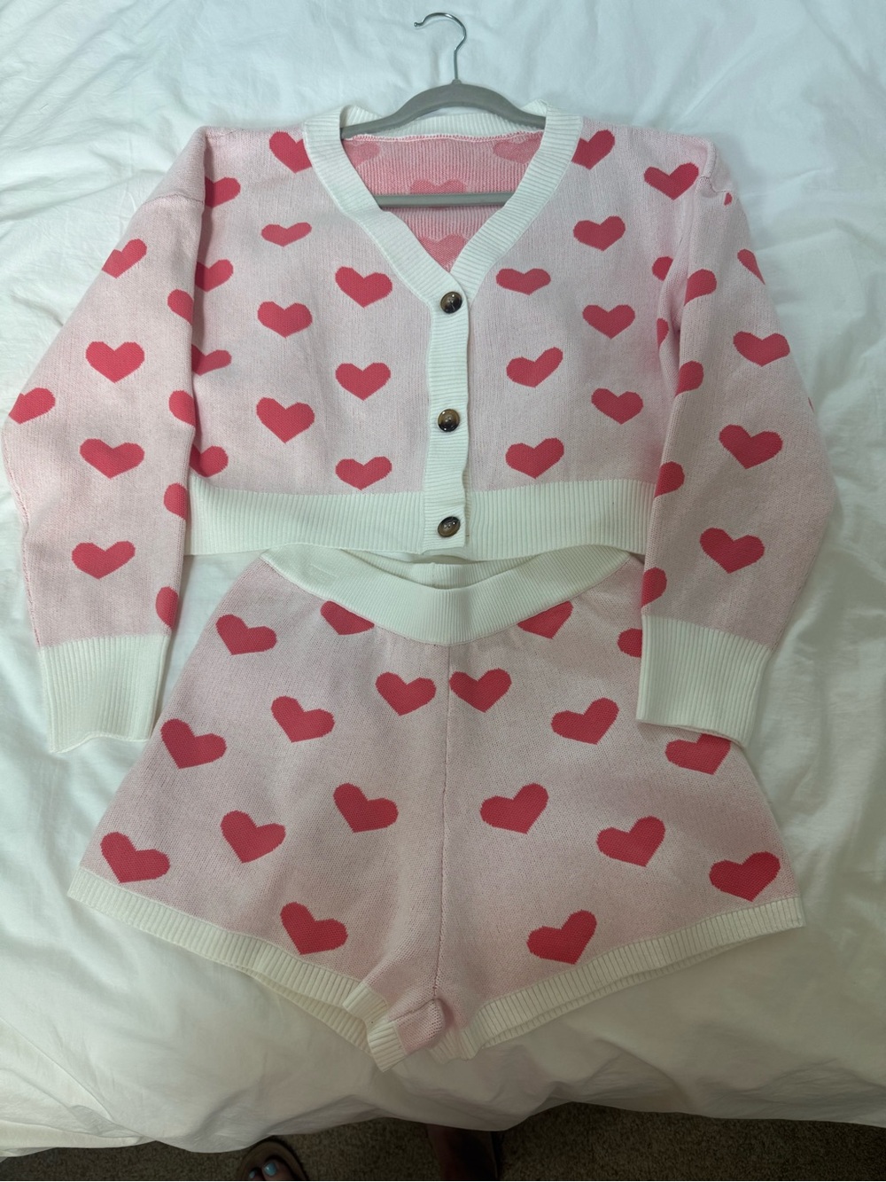 Darling 2 pc heart sweater cardigan and matching shorts